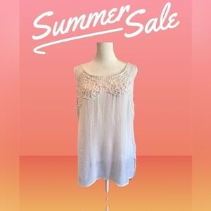 Dept 222 Large white gauzy swim cover up tunic top shirt dress crochet embroider